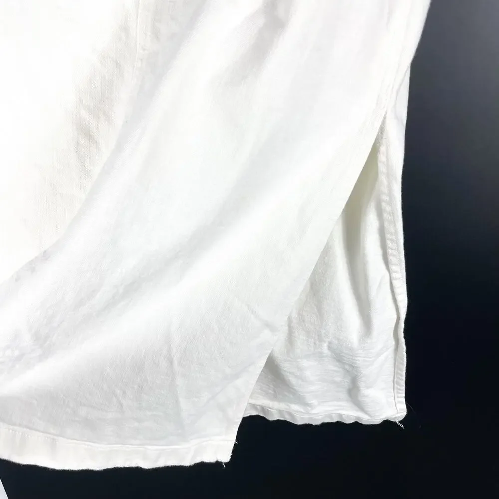 7 For All Mankind Denim Lustre‎ Midi Skirt White Sunny A-Line Side Slit Sz 32